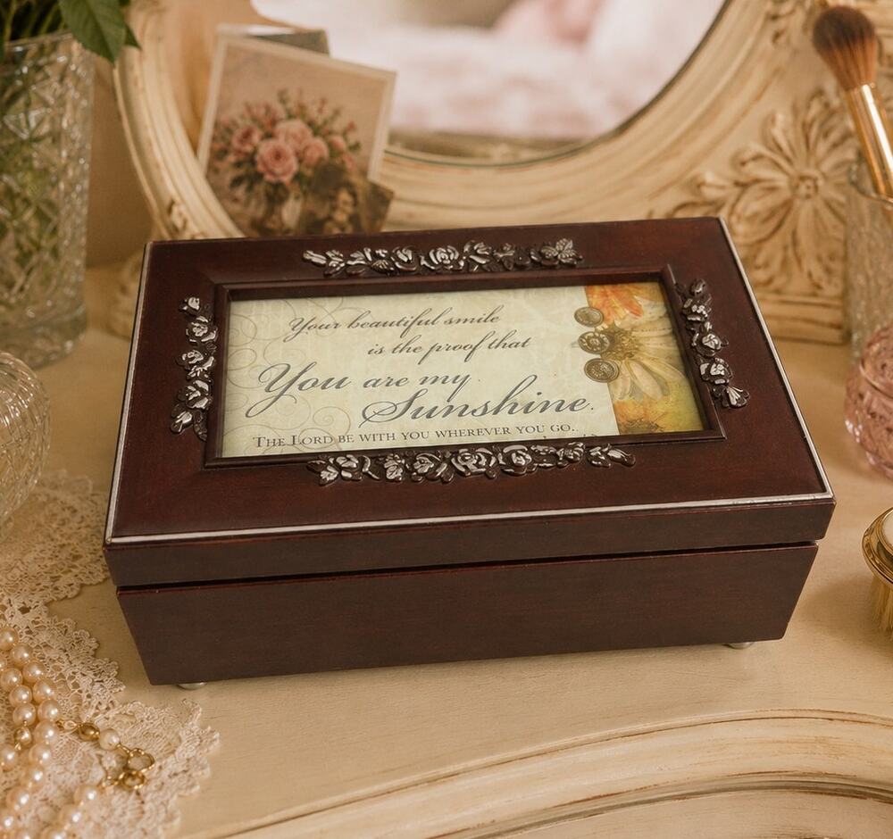 Vintage You Are My Sunshine Rosewood Finish Music Jewelry Box Joshua 1:9